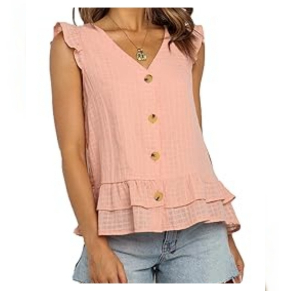 NEW V-Neck Button Down Ruffled Top
